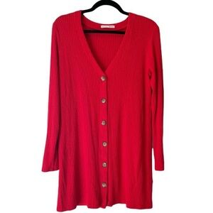 Reformation Jeans Red Ribbed Button Front Long Knit Cardigan Sweater Size Large